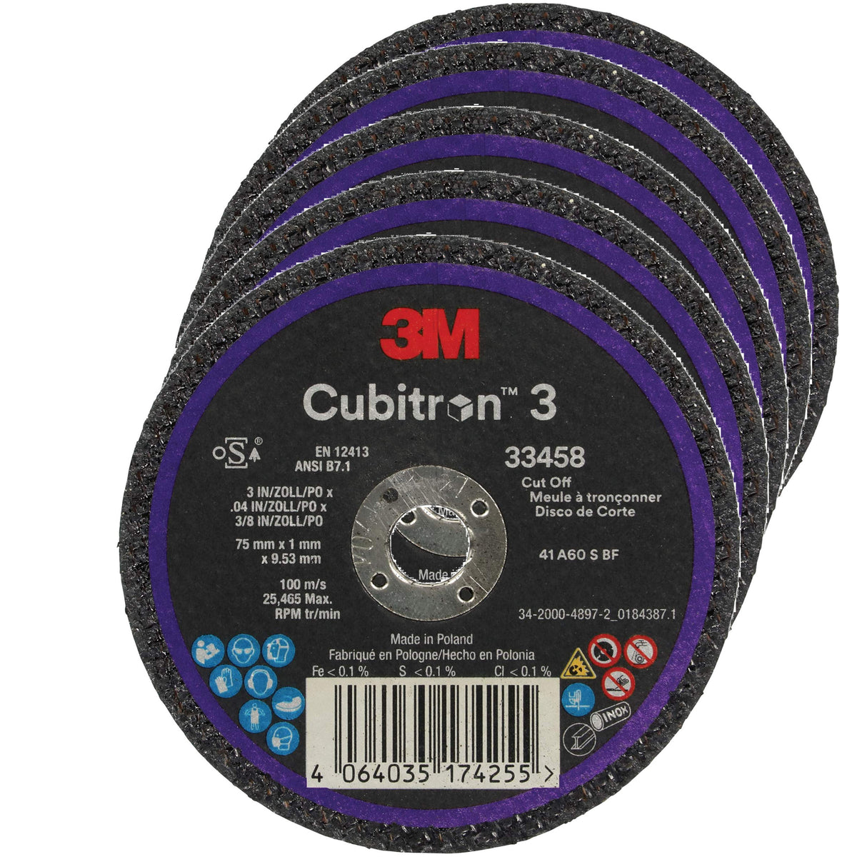 33458 - 5 Cubitron Trenn- und Schleifscheiben Durchmesser 75 x 1 x 9,53 mm