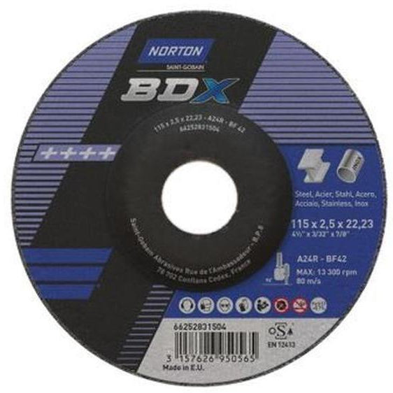 31452 - 25 disques tronçonner Norton BDX acier inox dimension 115x 1.0x22.23mm - NORTON