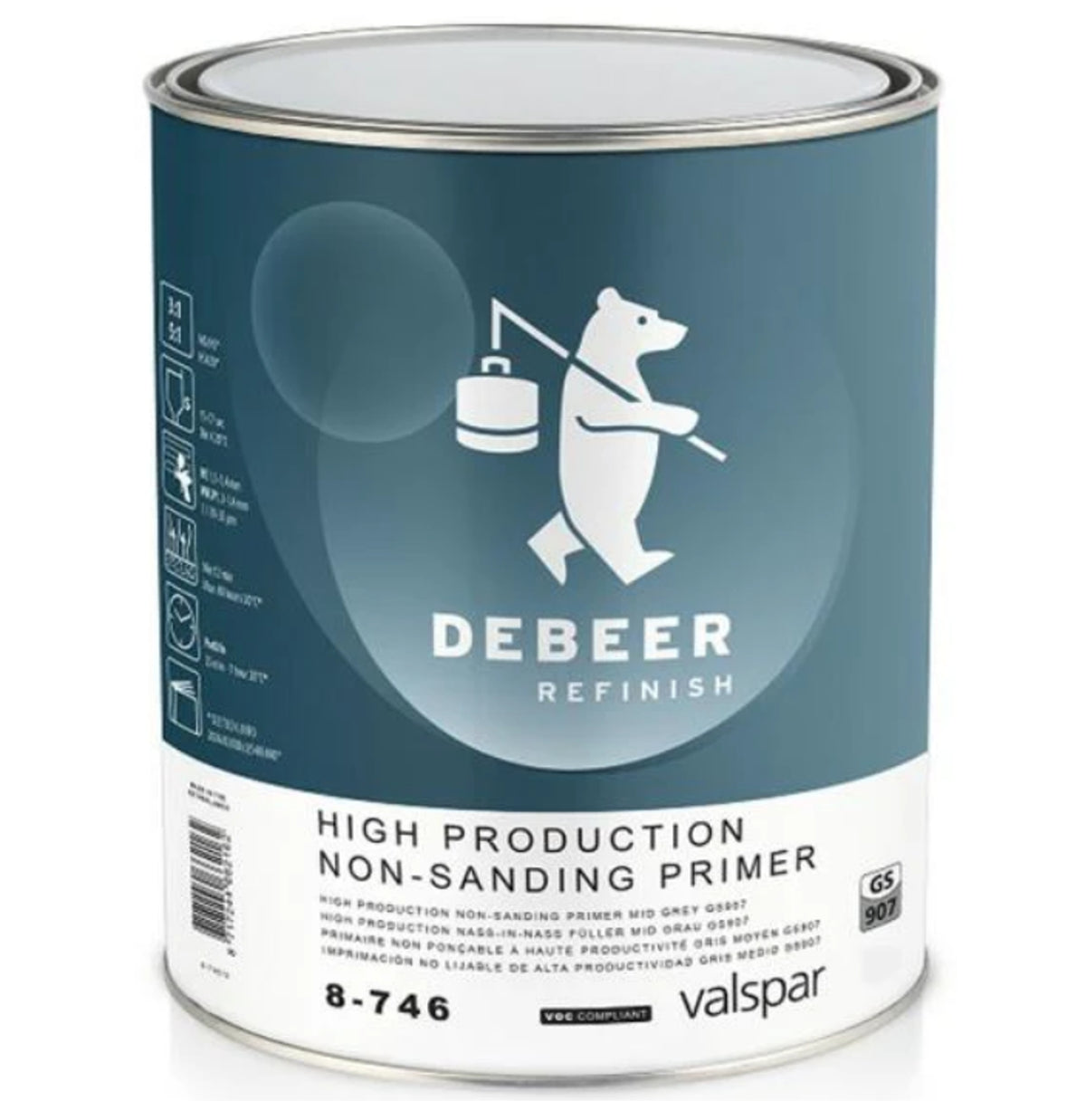 8-746 - DEBEER Medium Grey Wet-on-Wet Primer Non-Sanding 3L