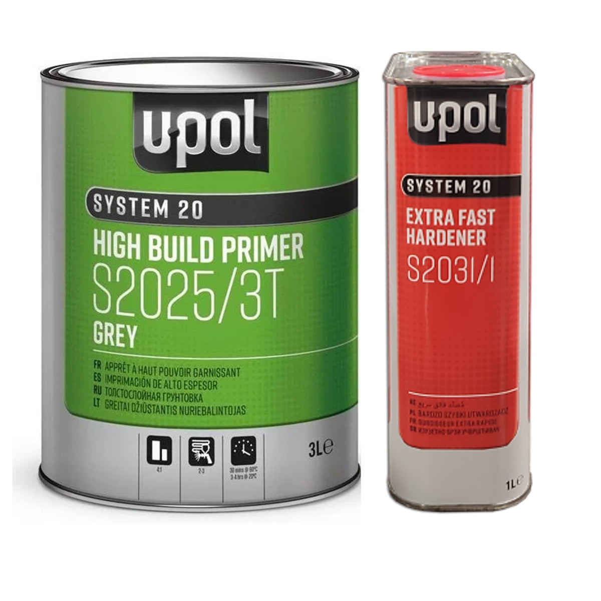 KIT_S2025_GRIS - 1 primer UPOL grigio S2025/3T 3L + 1 catalizzatore/indurente extra fast S2031 1L
