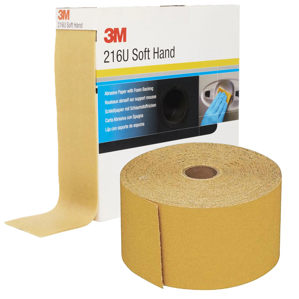 Vorgeschnittene Schleifmittelrolle auf Schaumstoff 3M 216U 114mmx25m