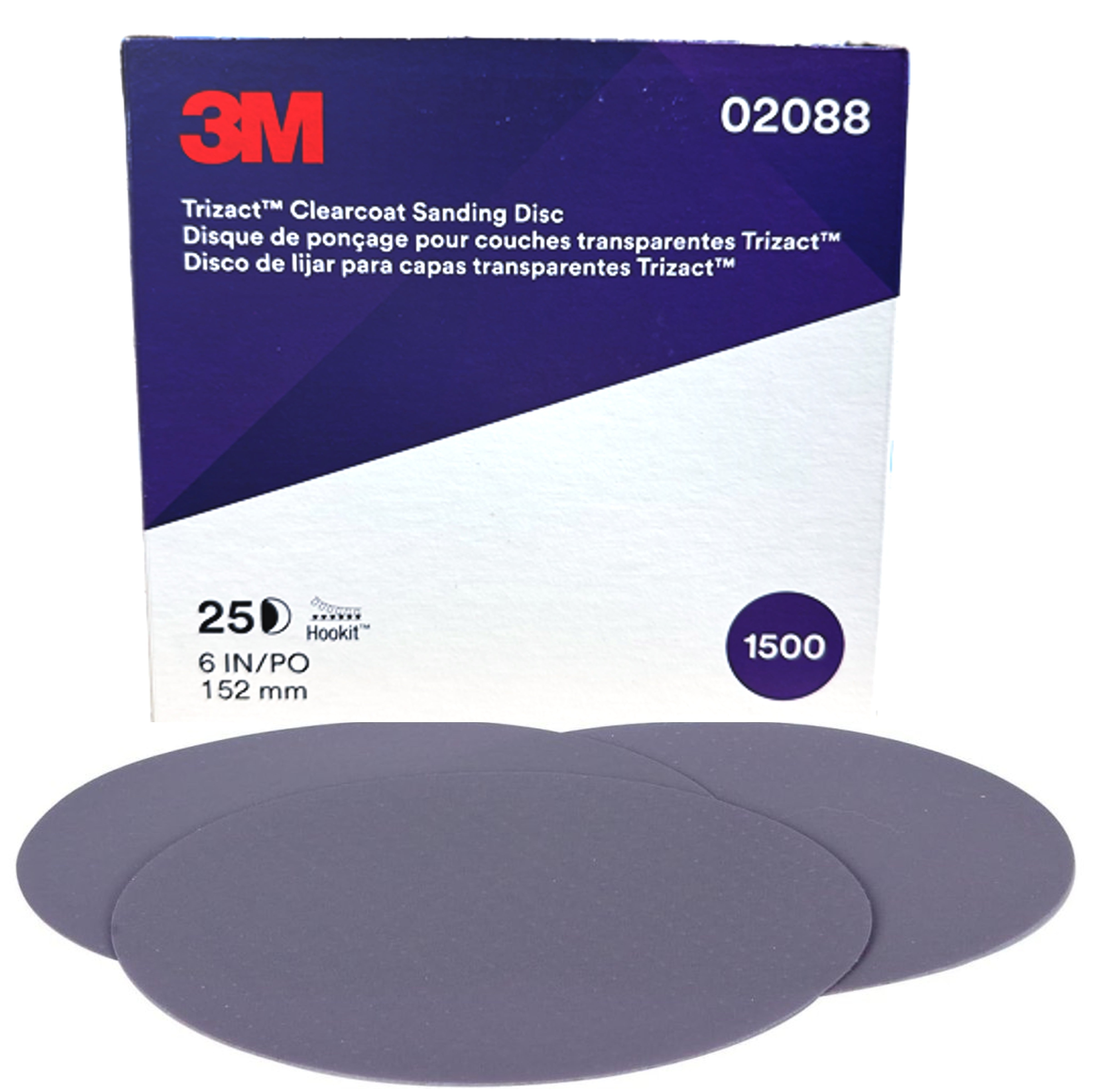 02088  - 25 disques trizact Hookit de finition sur mousse diamètre 152mm- P1500