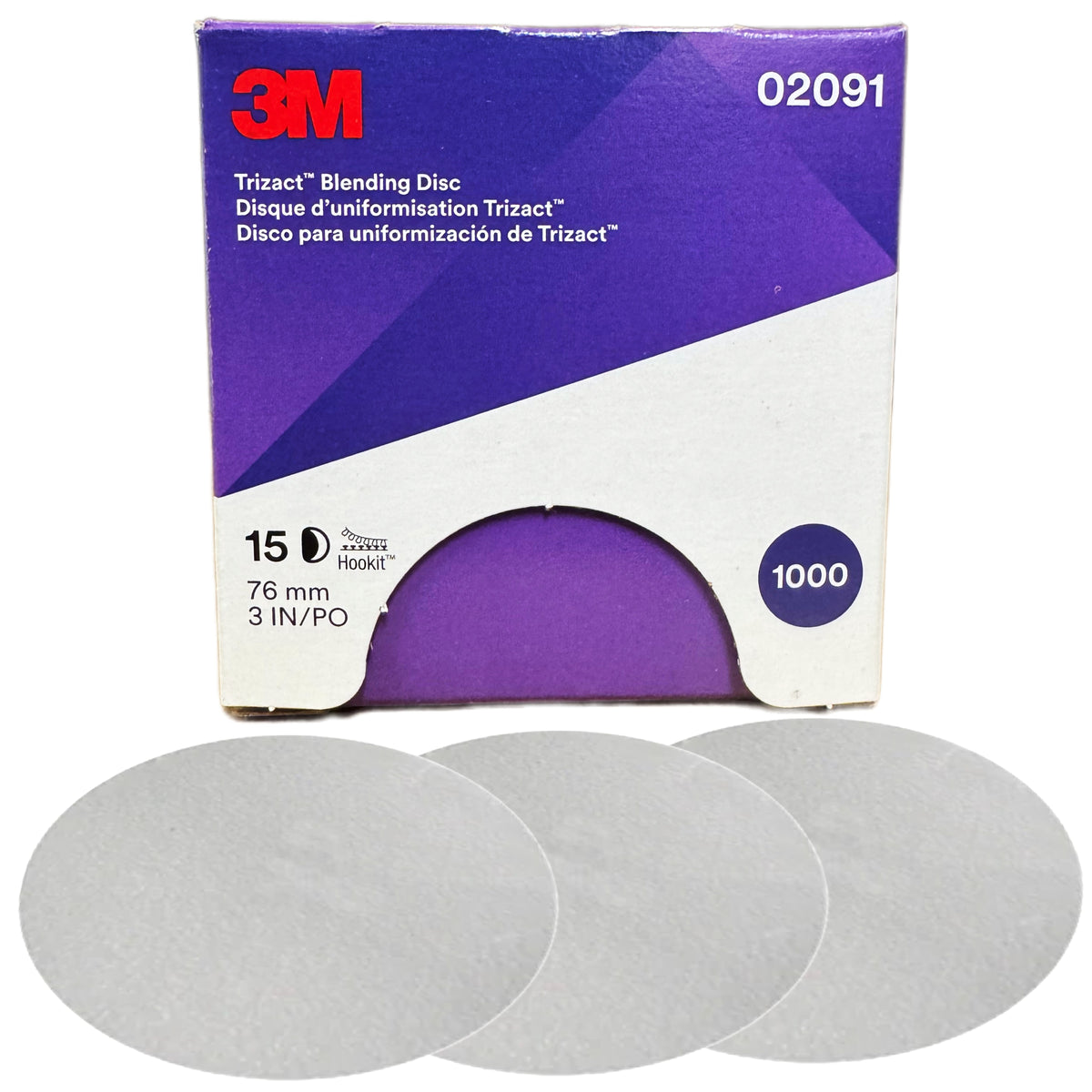 02091 - 15 disques trizact Hookit de finition sur mousse 3M diamètre 75mm P1000
