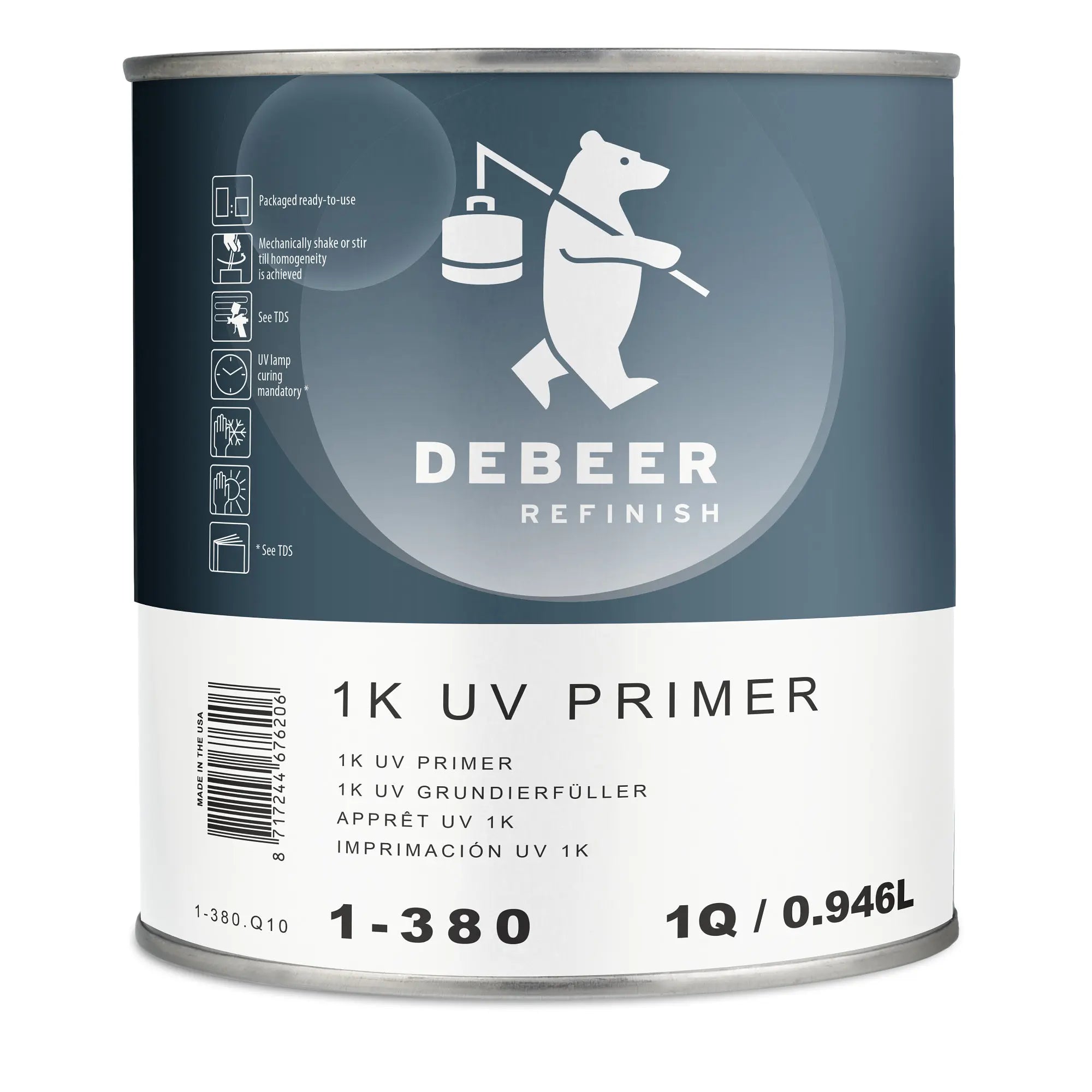 1-380 - Apprêt DEBEER UV prêt à l'emploi 0,946L - DEBEER