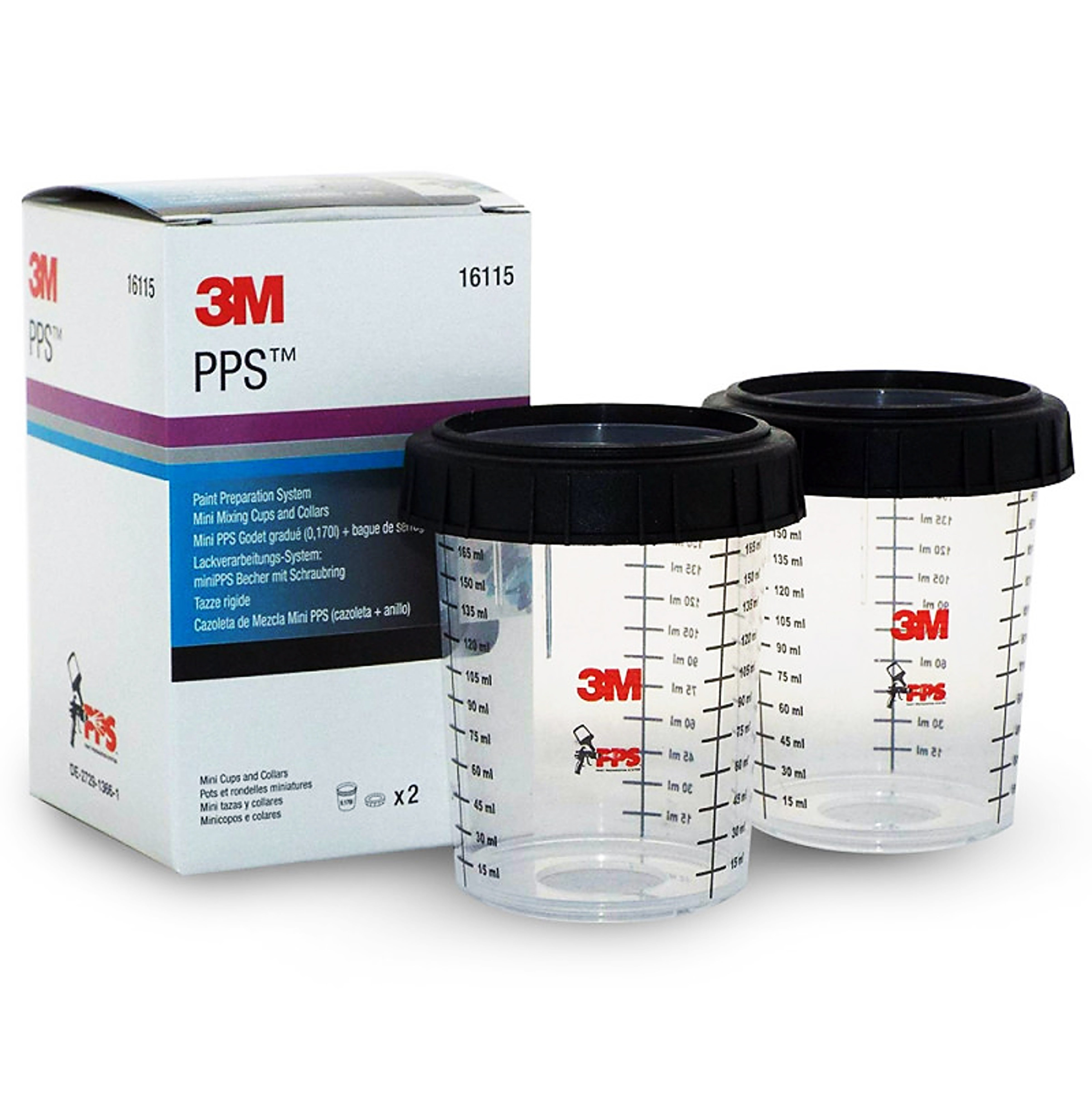 16115 - 2 graduated 3M violet PPS cups and retaining ring - 170 ml