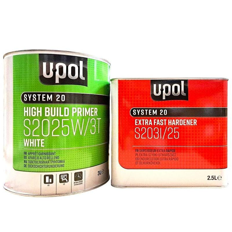 KIT_S2025_BLANC - 1 apprêt UPOL blanc S2025W/3T 3L + 1 durcisseur extra rapide S2031 1L - UPOL