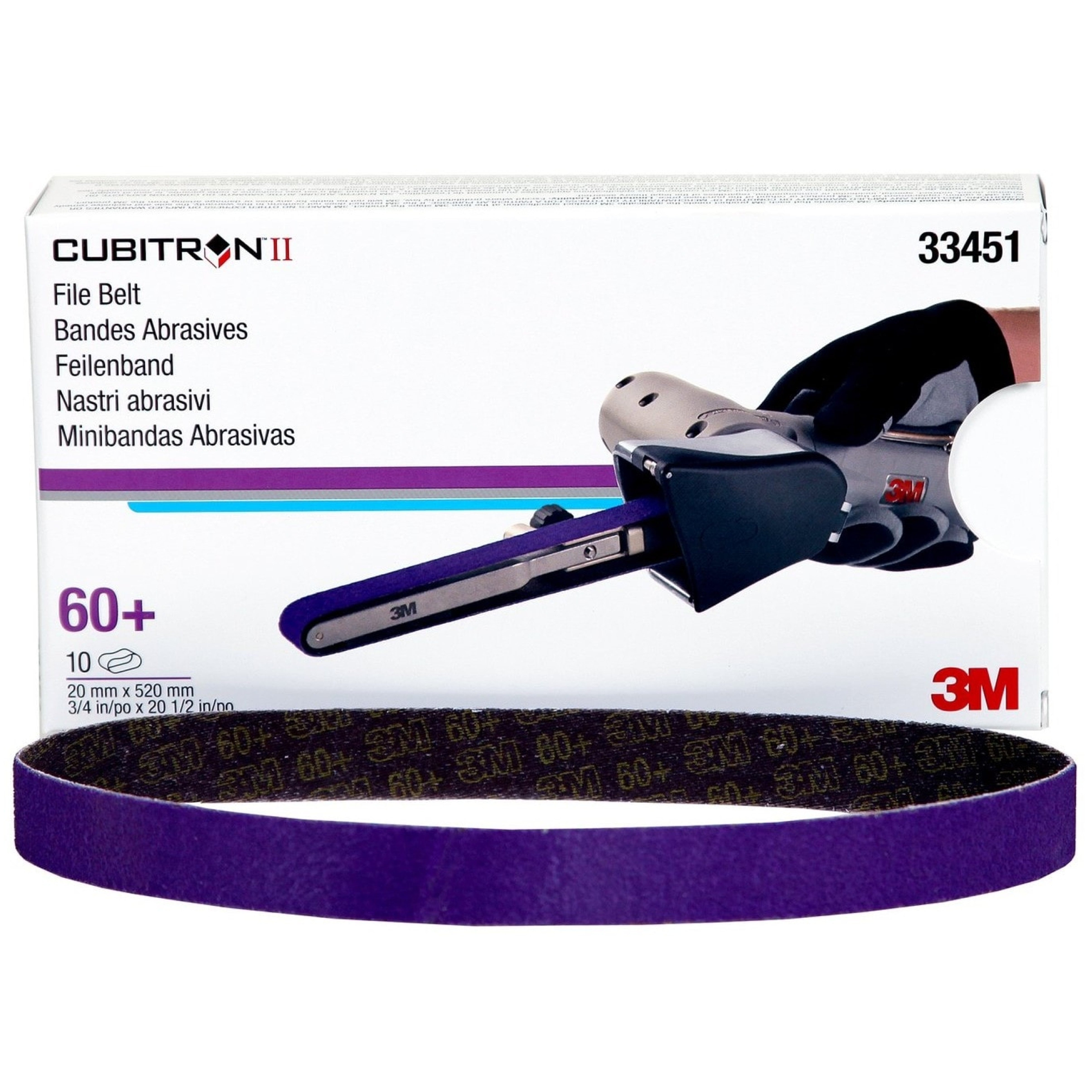 33451 - 10 bandes abrasives 3M 20mm x 520mm Cubitron II P60+