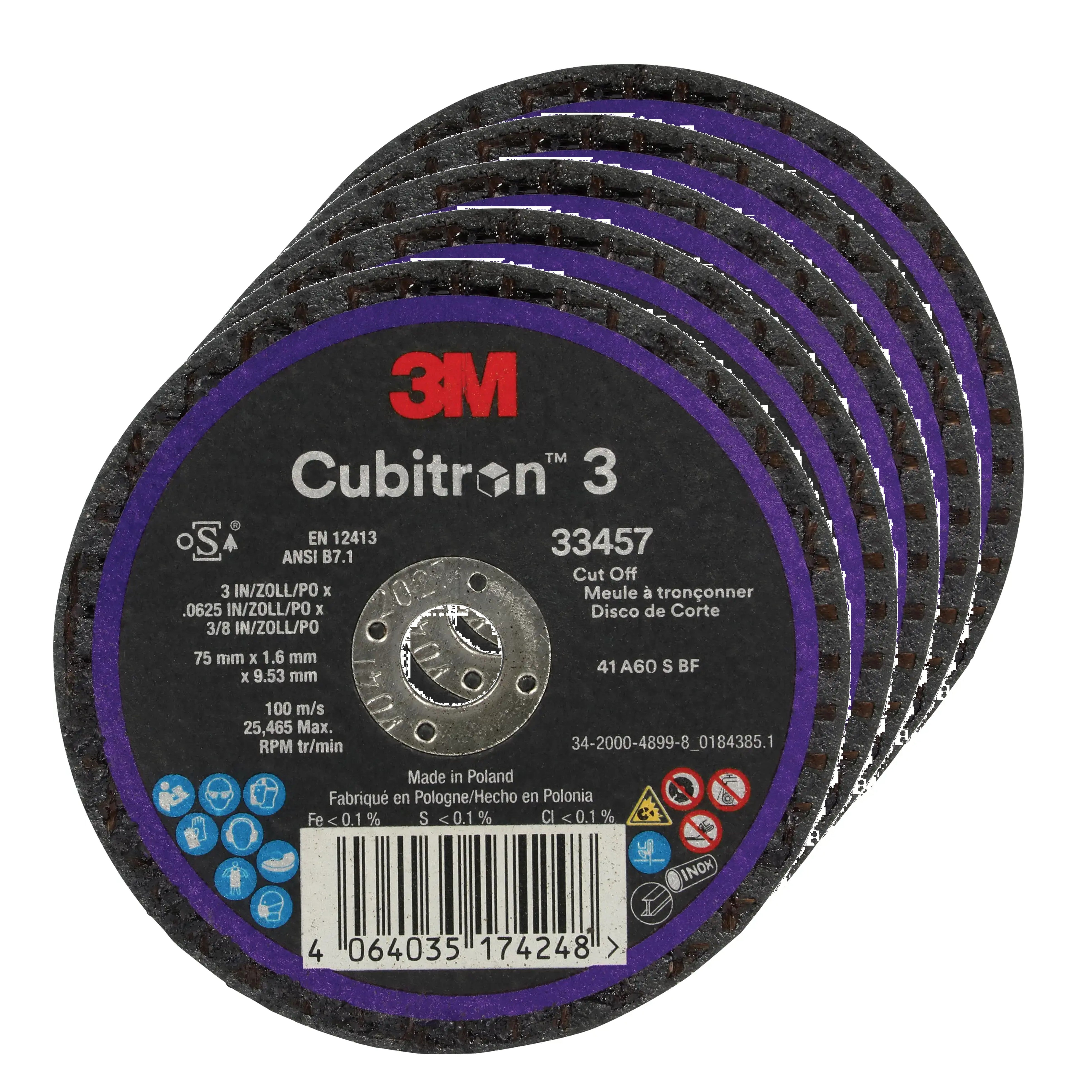 33457 - 5 Cubitron 3M cutting discs 75 x 1.6 x 9.53mm