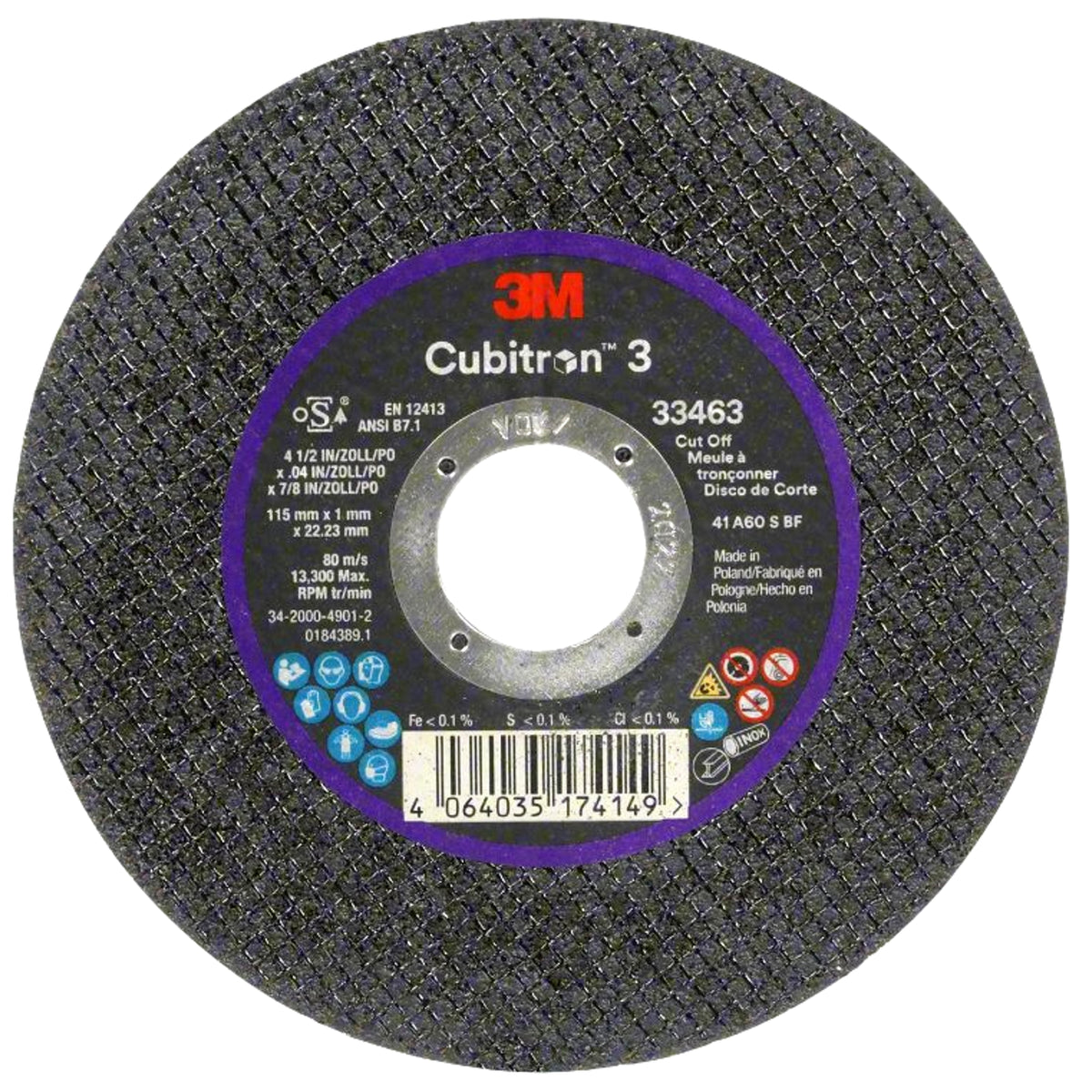 33463 - 5 roues à découper et à meuler 3M 115 x 1 x 22.23 mm