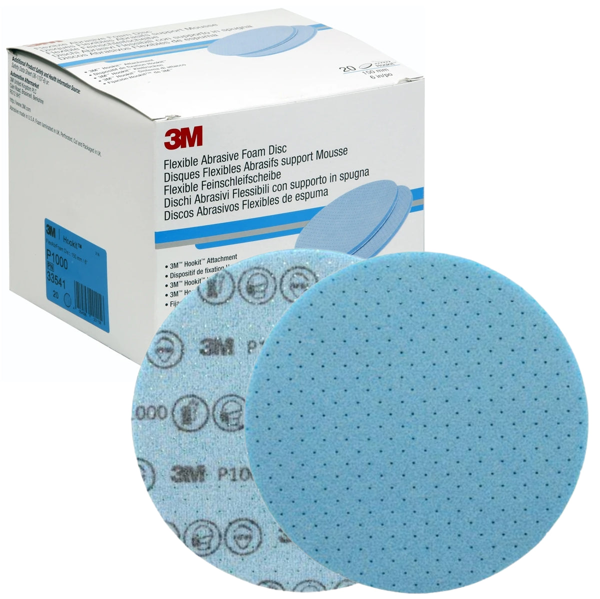 33541 - 20 disques abrasifs 3M flexibles support mousse diamètre 150mm P1000