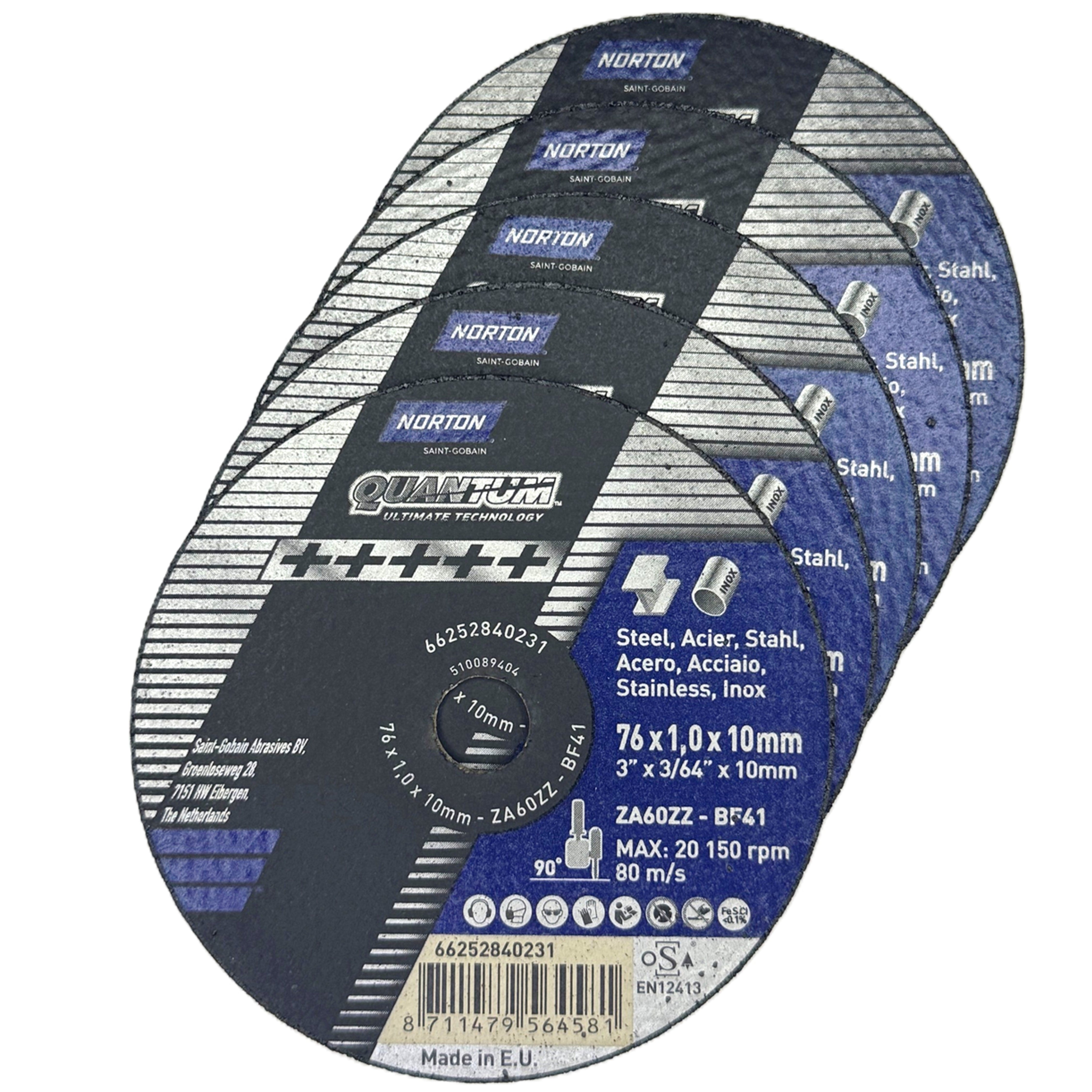 40231 - 5 Norton QUANTUM cutting wheels 76x1.0x10 diameter 76mm