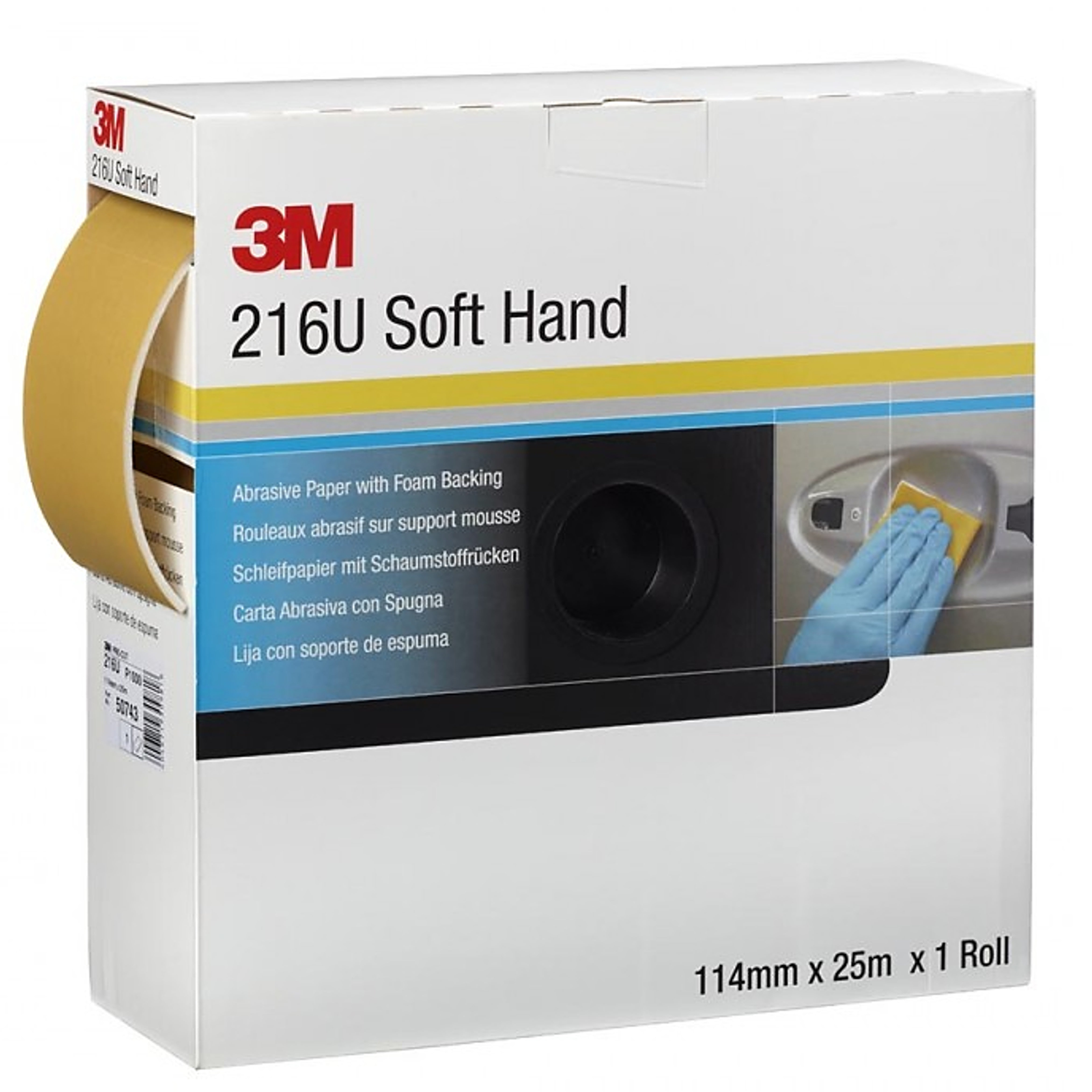 Vorgeschnittene Schleifmittelrolle auf Schaumstoff 3M 216U 114mmx25m