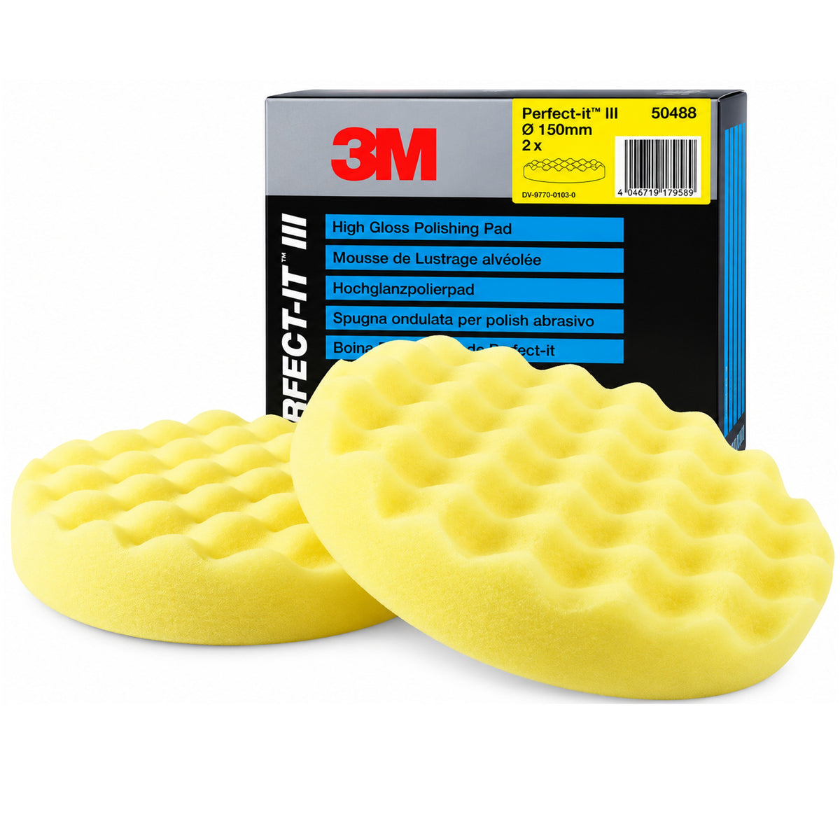 50488 - 2 mousses de lustrage alvéolées 3M jaune diamètre 150mm