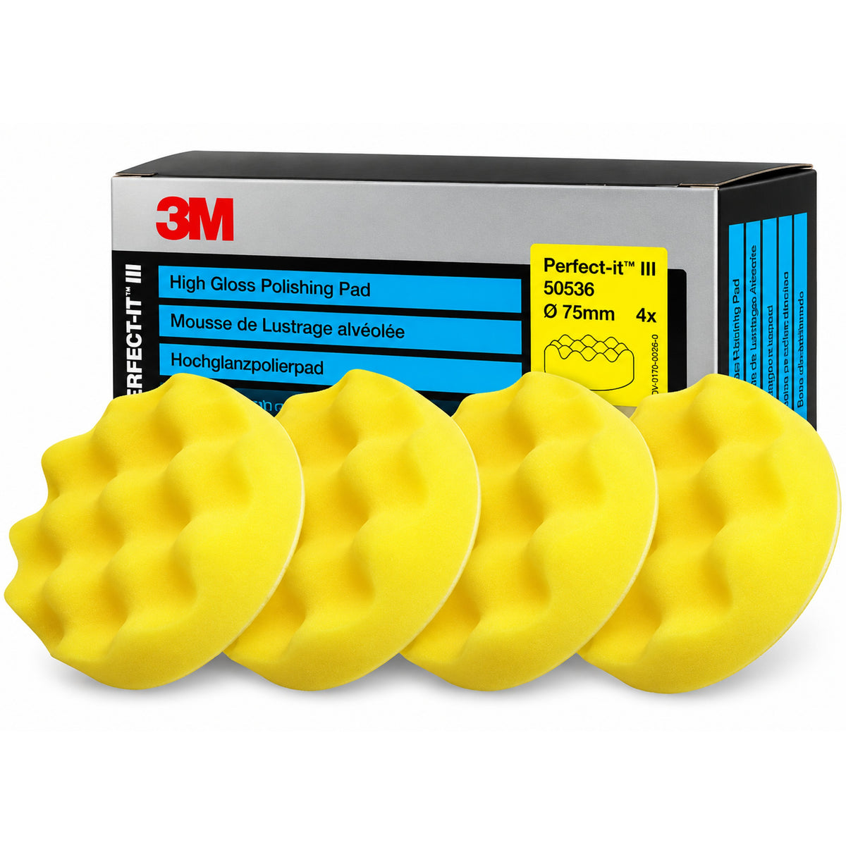 50536 - 4 mousses de lustrage alveolées 3M jaune diamètre 75mm