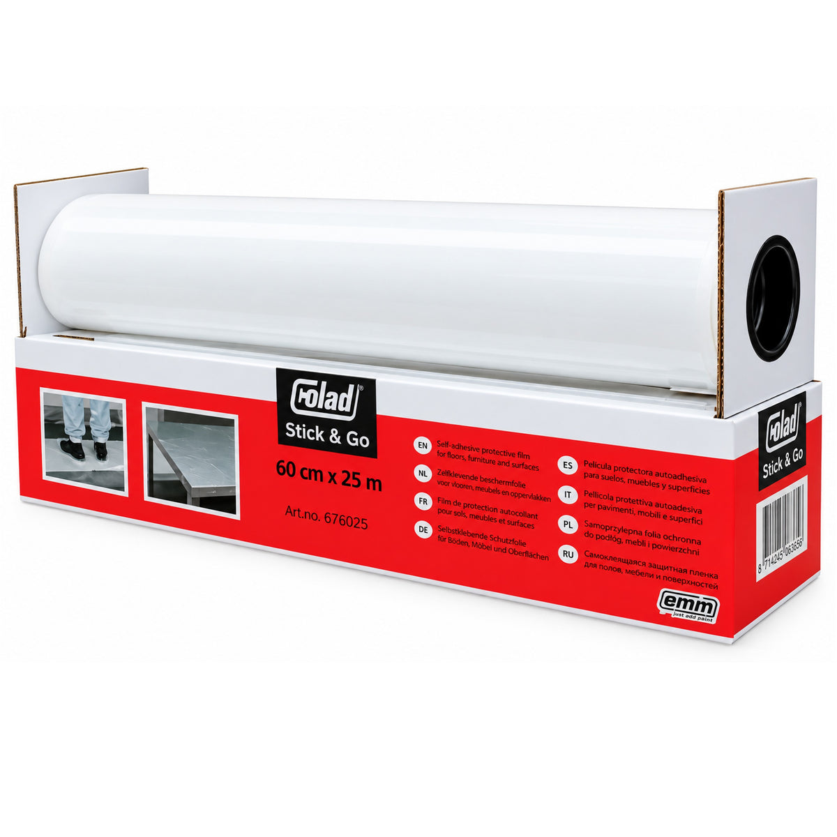 676025 - 1 Rouleau STICK & GO film adhésif pour protéger les plans de travail 60cm x 25m blanc