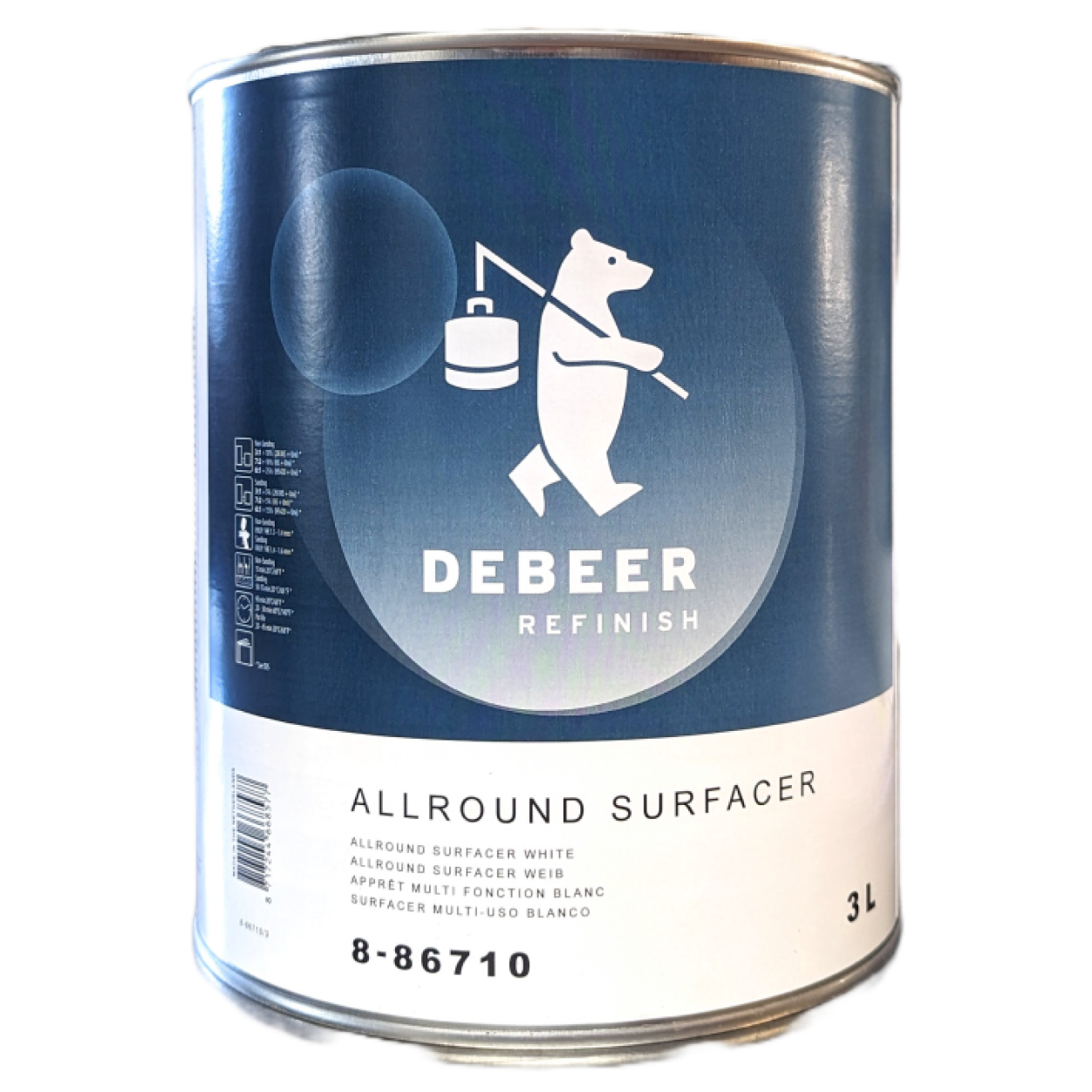 8-86710 - Apprêt DEBEER Blanc polyvalent garnissant & Mouillé sur mouillé sans ponçage 3L - DEBEER
