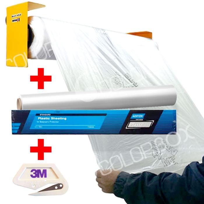 KIT_BACHE - Film de masquage standard 3M PLASTIFILM + dérouleur aimanté 48082 + cutter 50293 - 3M
