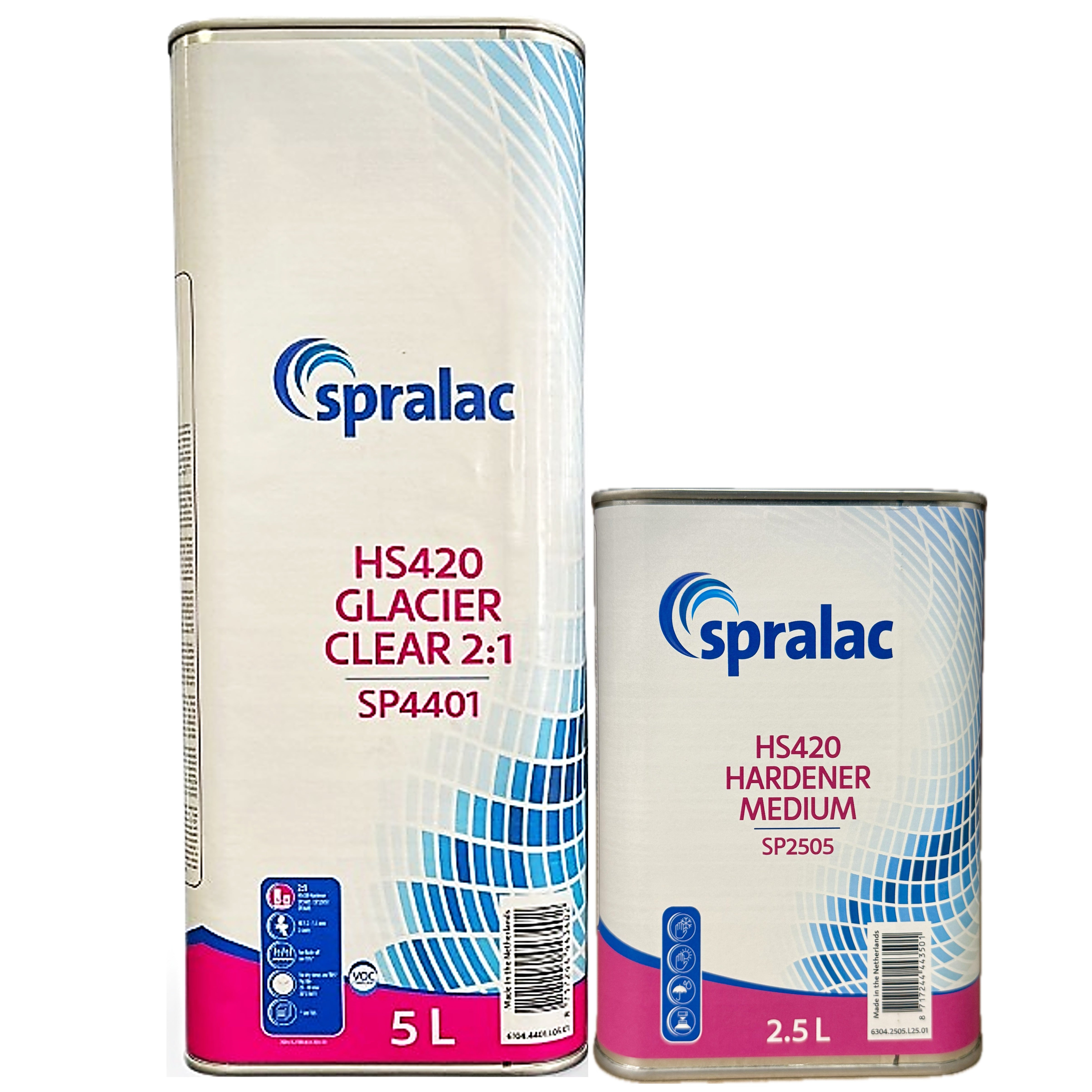 KIT_GLACIER - SPRALAC Autolakvernis , DEBEER, Kits Glacier 5l SP4401 + medium harder SP2505 2.5l