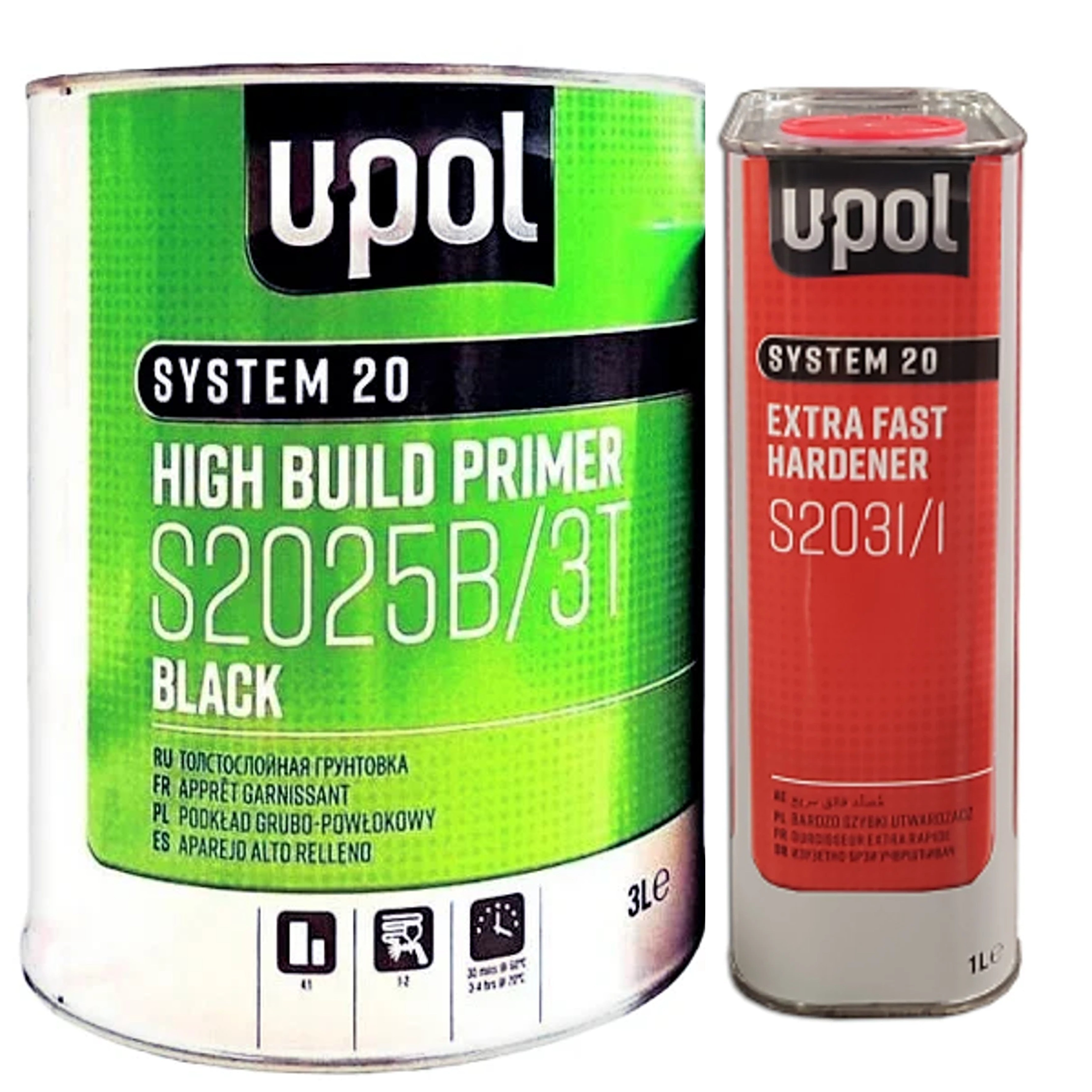 KIT_S2025_NOIR - 1 primer UPOL nero S2025B/3T 3L + 1 catalizzatore/indurente extra fast S2031 1L