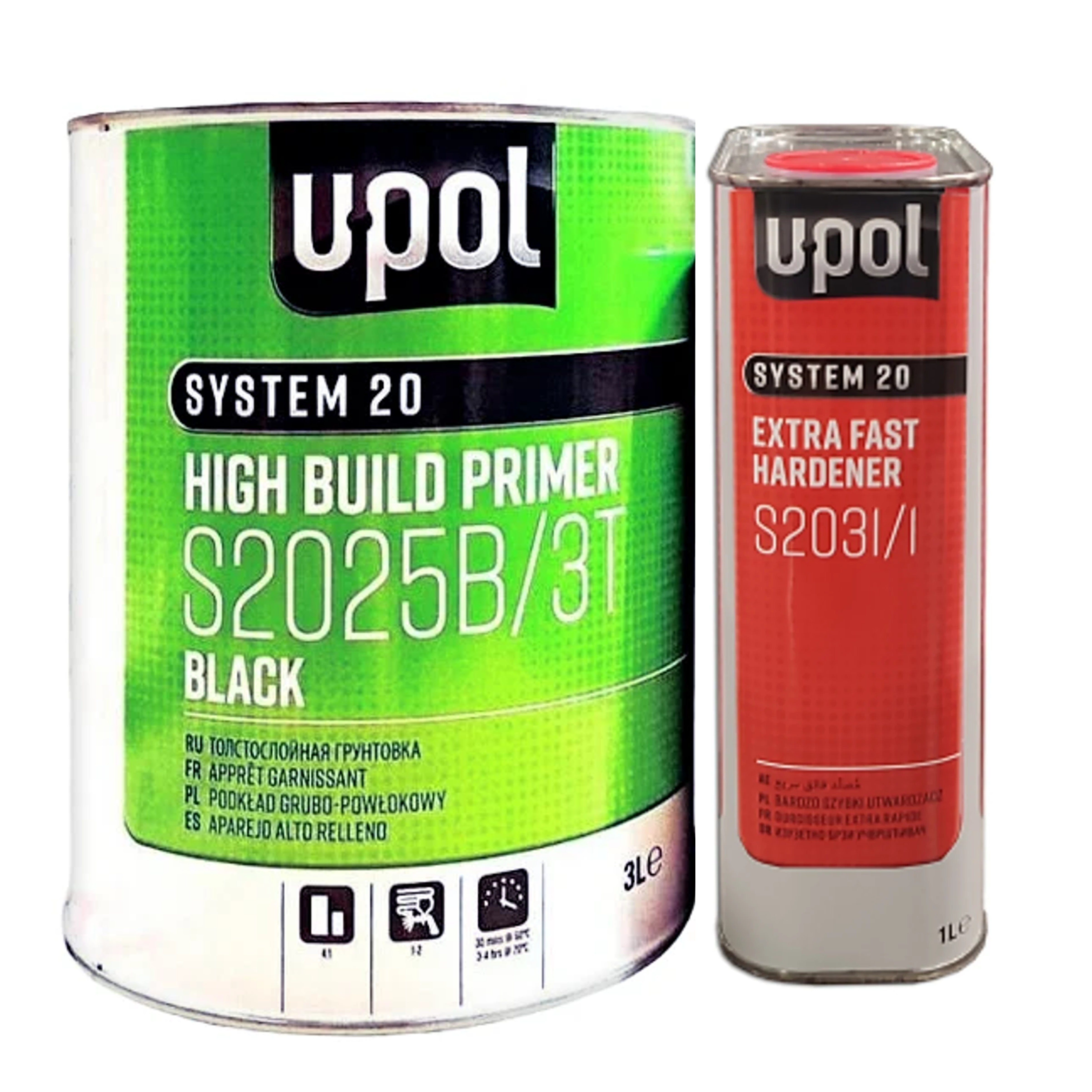 KIT_S2025_NOIR - 1 UPOL svart primer S2025B/3T 3L + 1 extra snabb härdare S2031 1L
