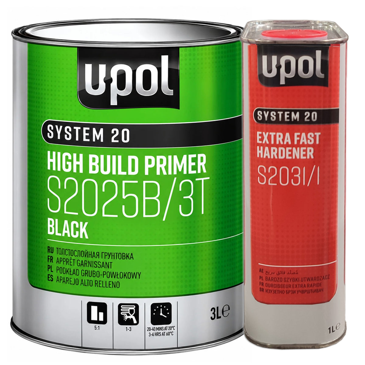 KIT_S2025_NOIR - 1 apprêt UPOL noir S2025B/3T 3L + 1 durcisseur extra rapide S2031 1L