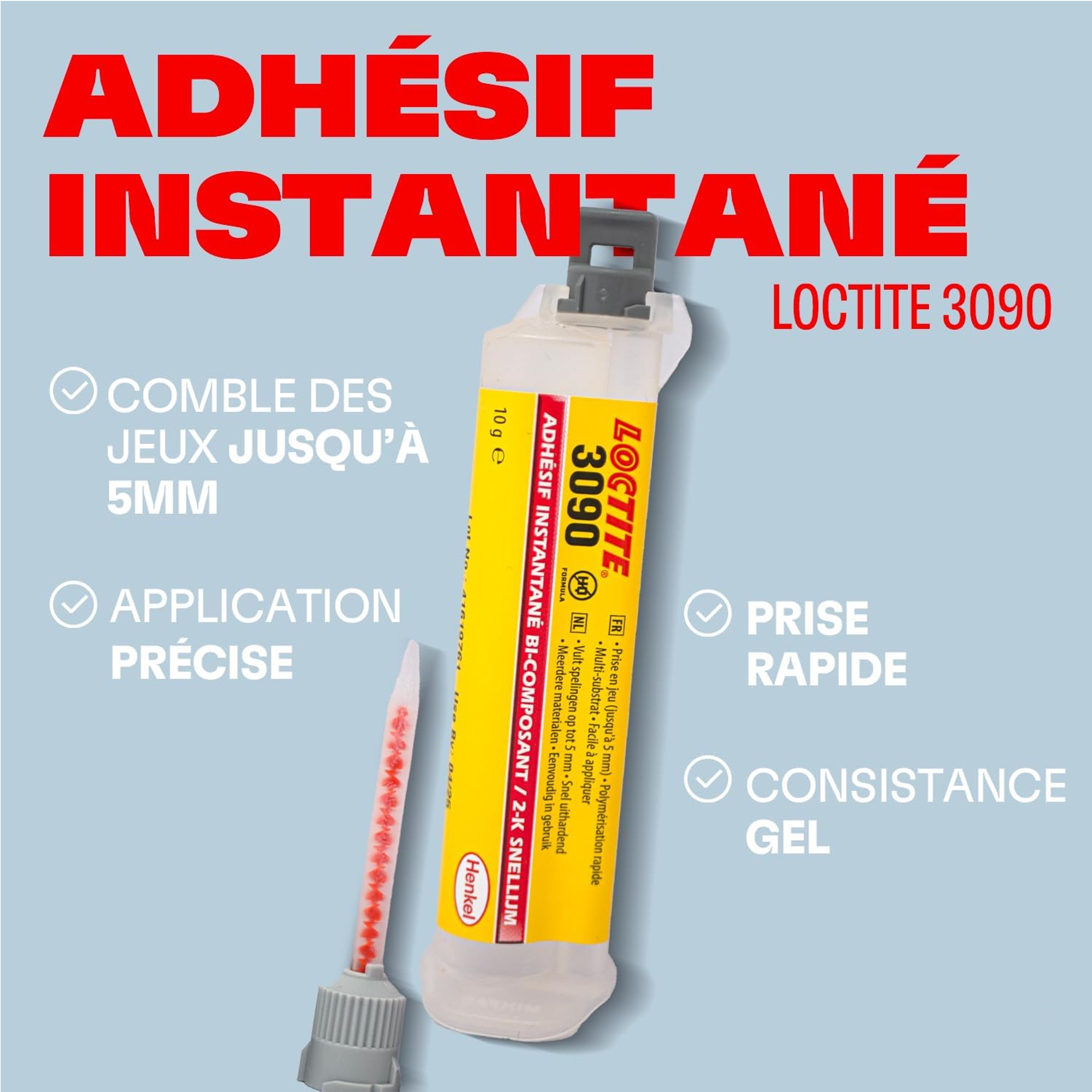 LOCTITE_3090 - Ultraraskt lim i spruta + 7 munstycken 11g för smart reparation
