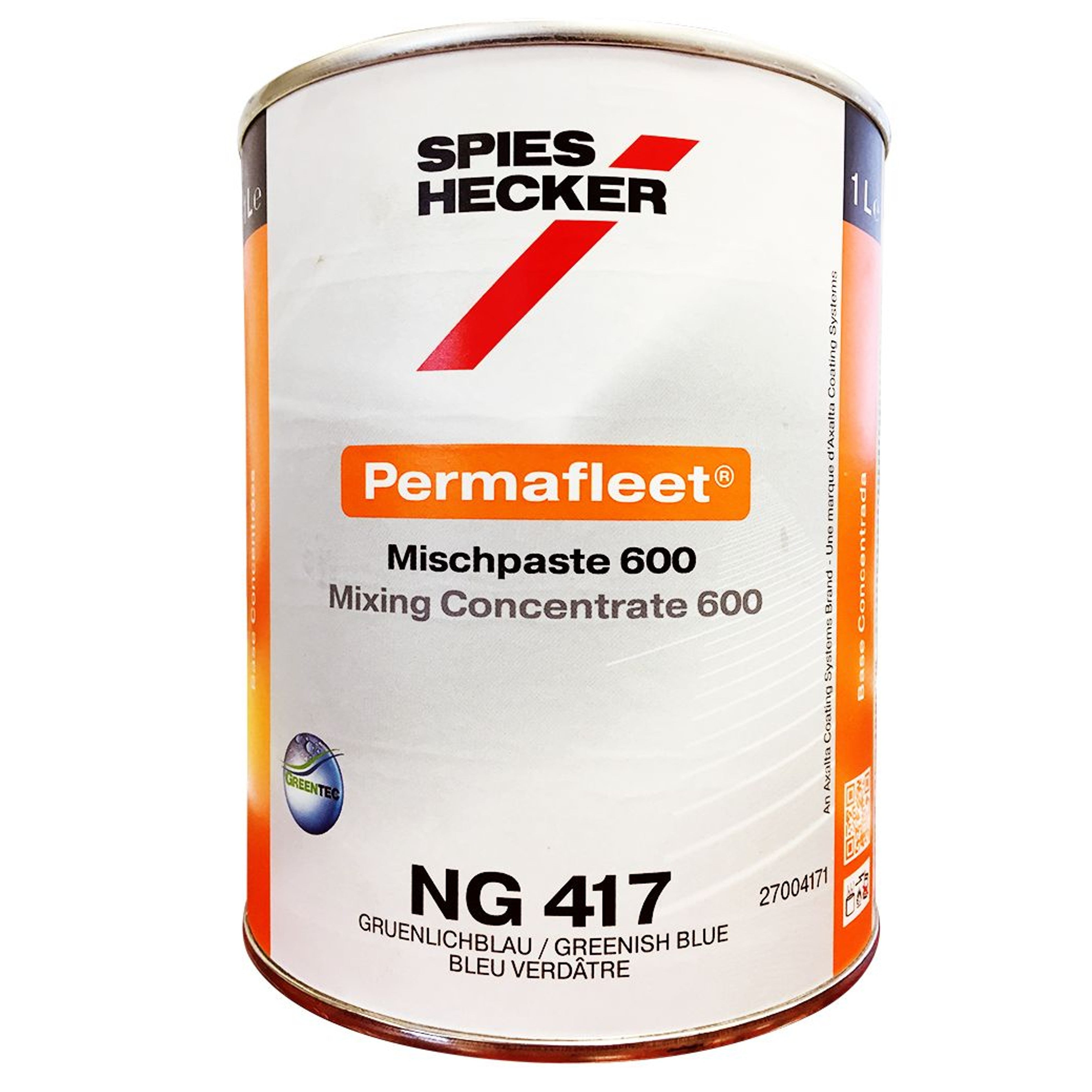 NG417 - Peinture poids lourds SPIES HECKER Bleu verdâtre Permafleet concentrée 600 1L - SPIES HECKER