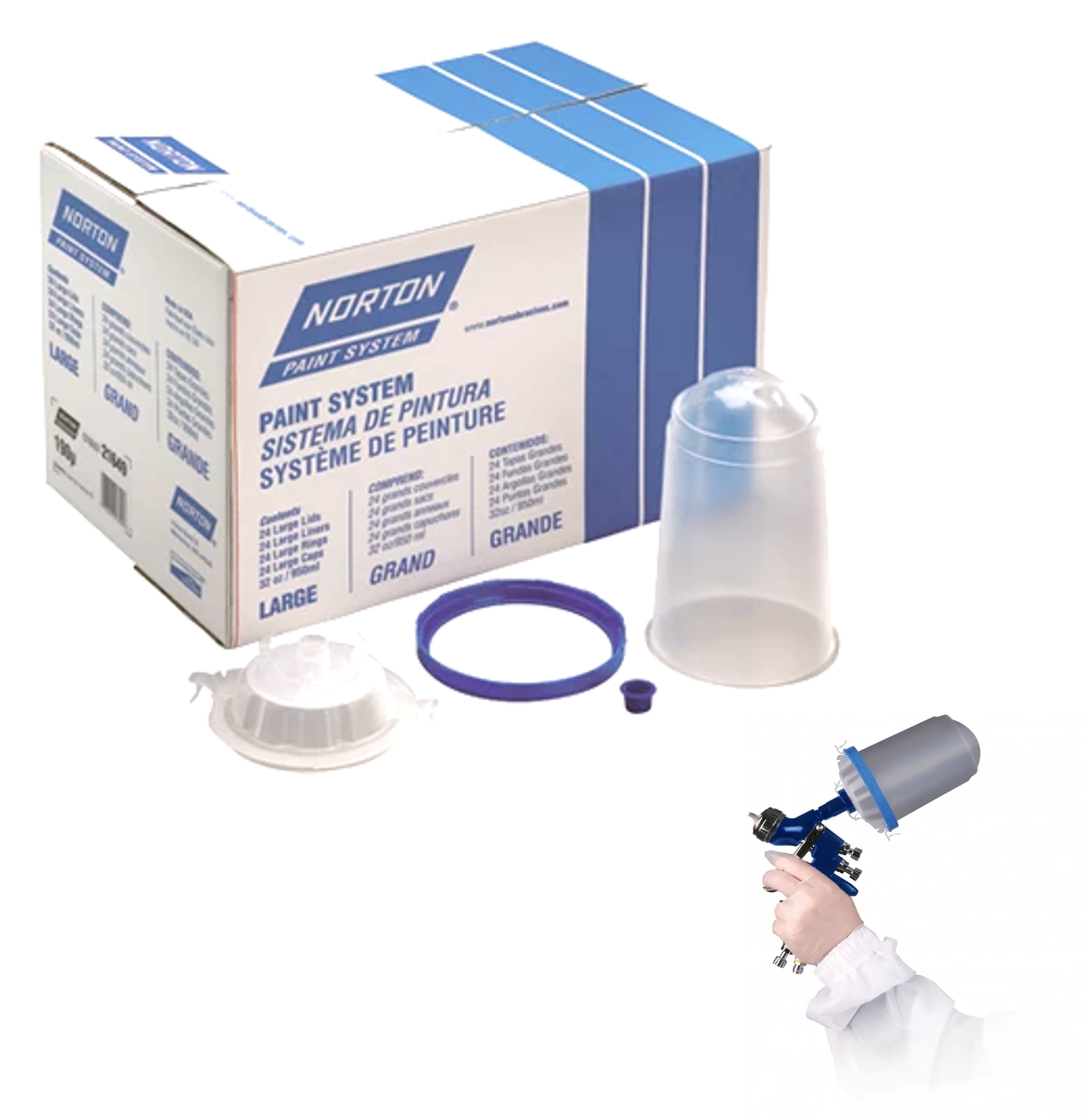 NPS125 - 48 disposable paint cups Norton NPS 750ml 125µ +48 lids