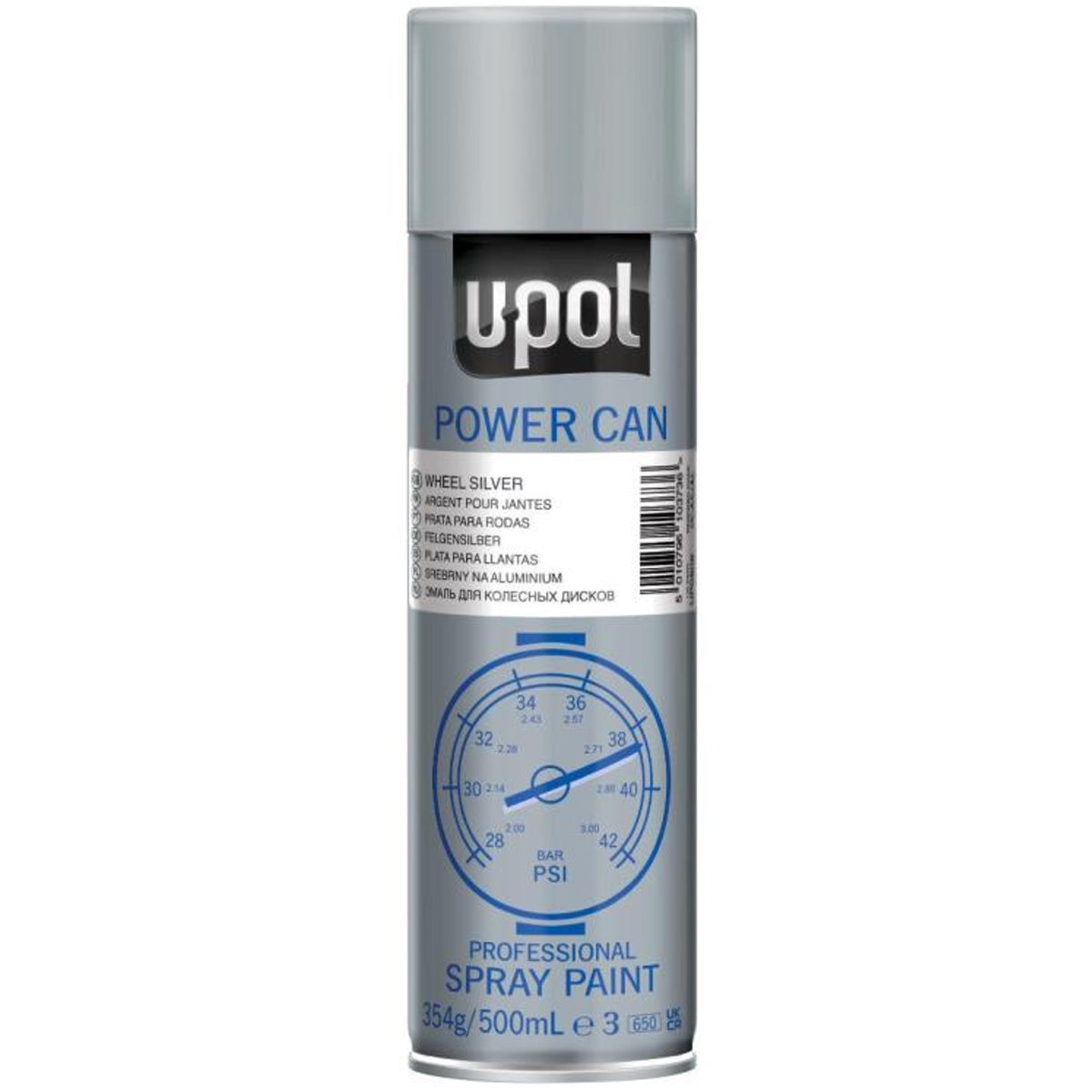 PCAS/AL - Peinture carrosserie UPOL argent jante aluminium aérosol Power Can 500ml