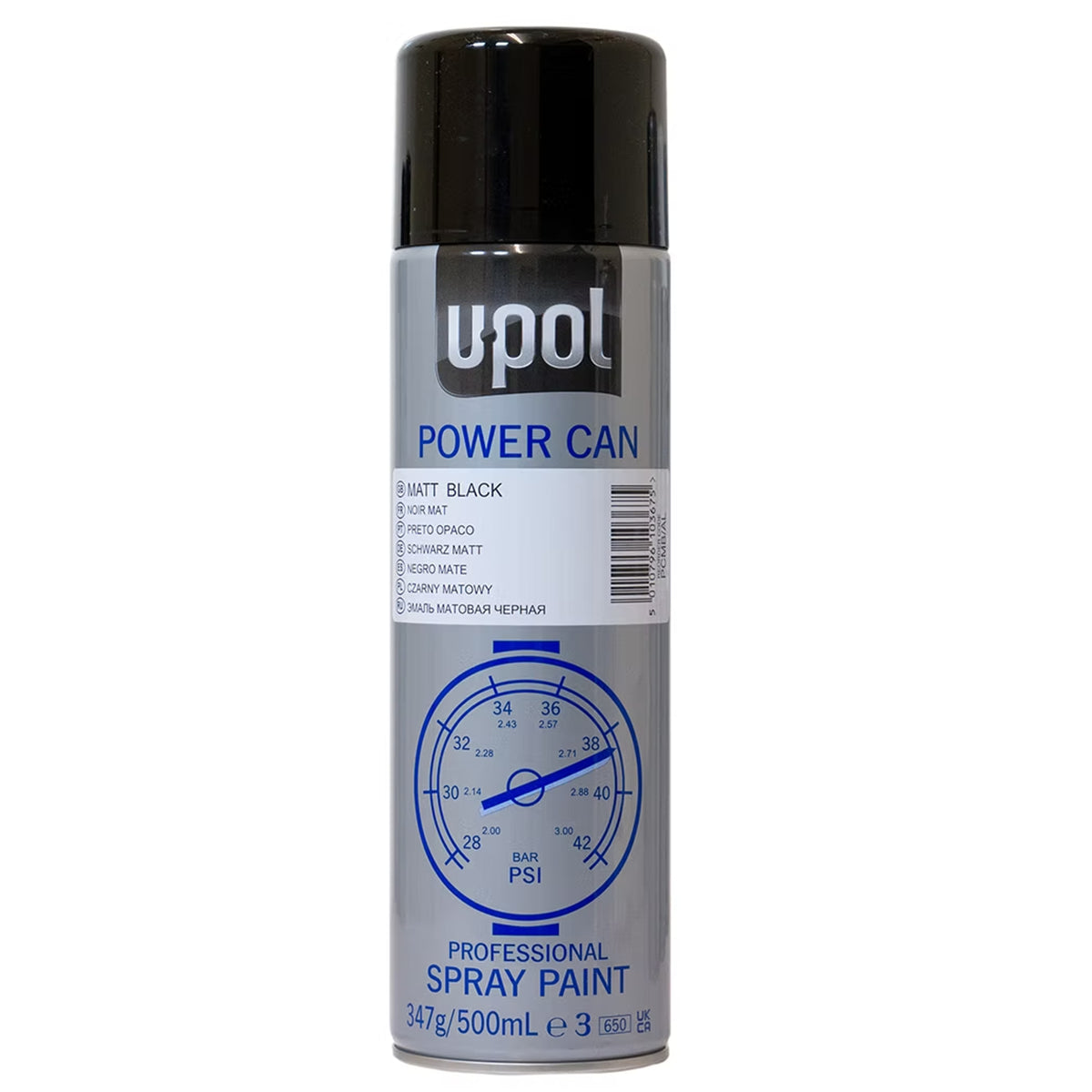 PCMB/AL - Peinture carrosserie UPOL noir Mat aérosol Power Can 500ml