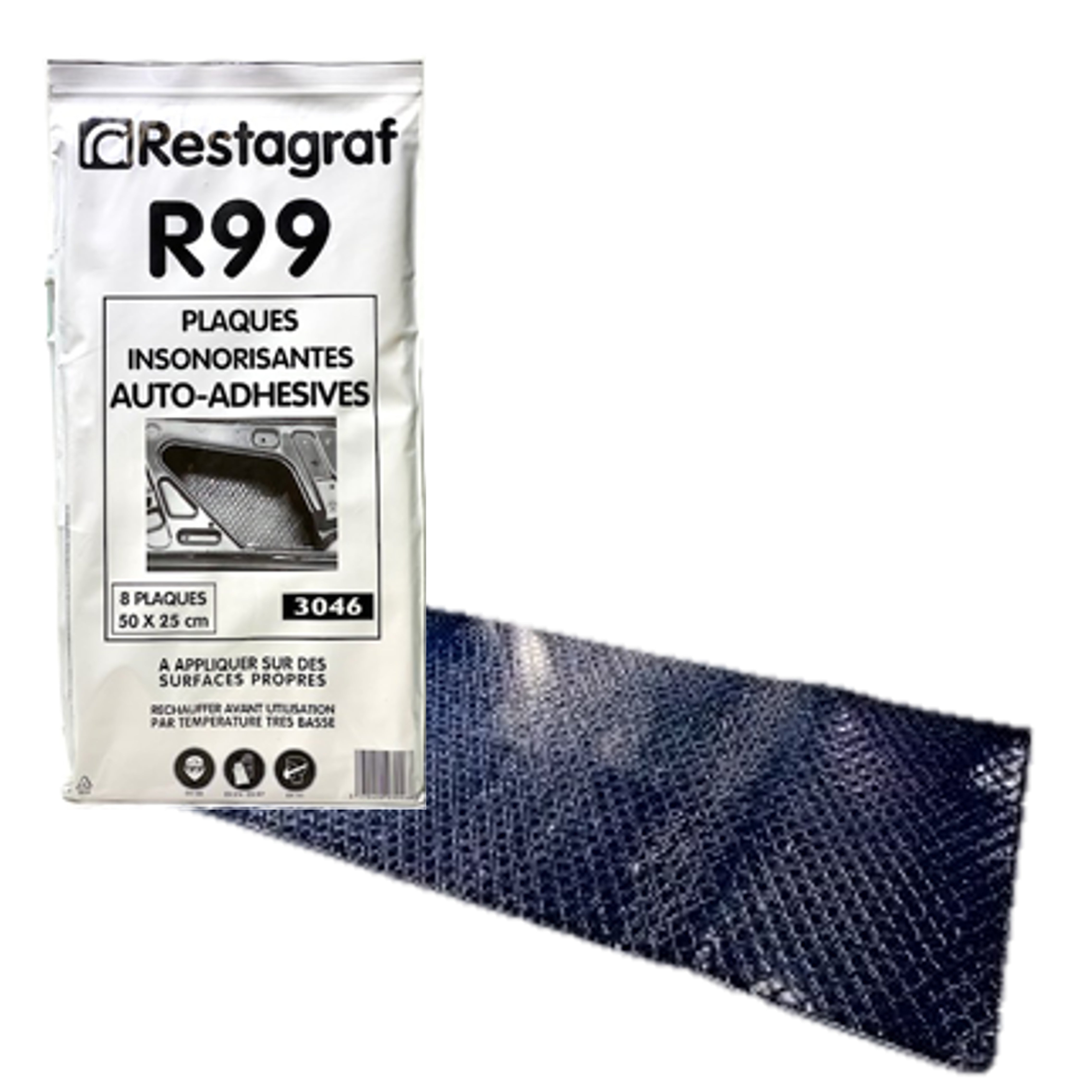 R99 - 8 plaques insonorisantes R99 auto adhésives 50x25cm - RESTAGRAF