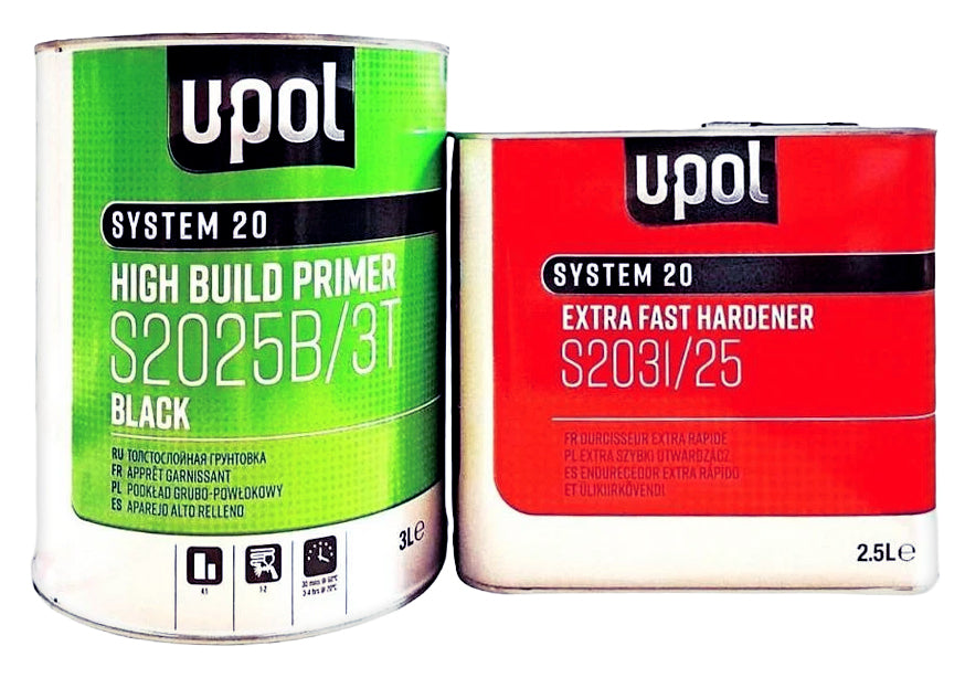 KIT_S2025_NOIR - 1 apprêt UPOL noir S2025B/3T 3L + 1 durcisseur extra rapide S2031 1L