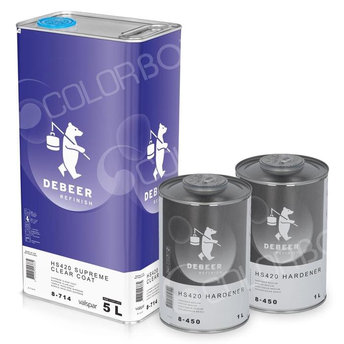 KIT_8-714 - Vernis carrosserie DEBEER, Kits Premium 5L + 2 durcisseurs 8-450 1L - DEBEER